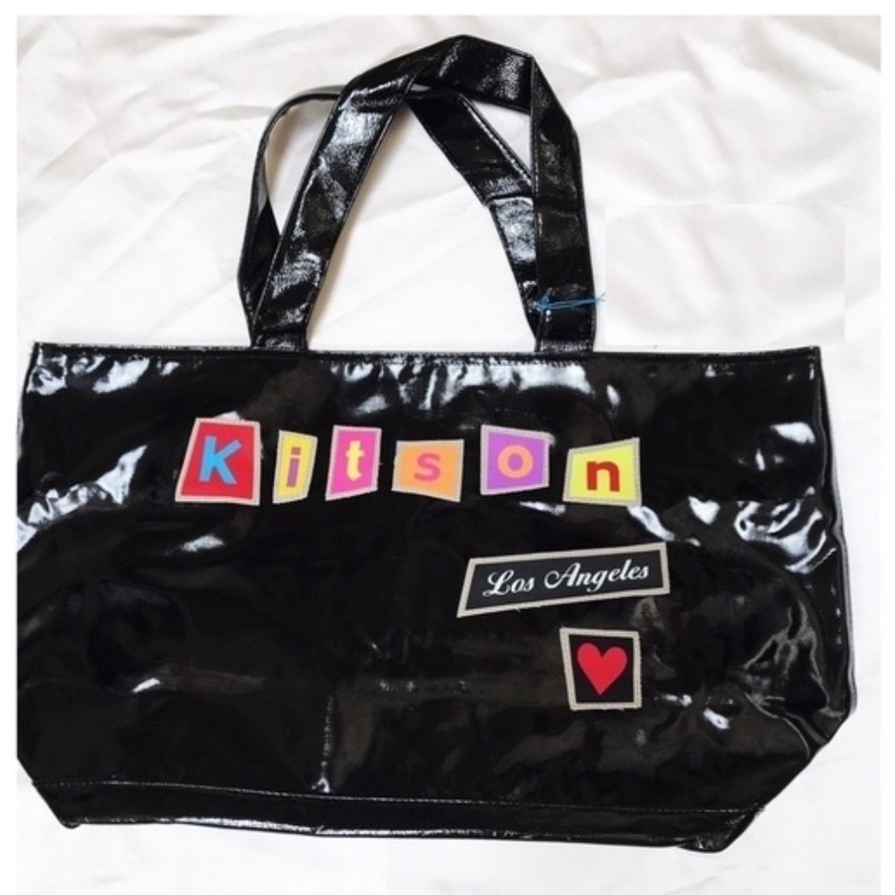 KITSON Los Angeles Black Vinyl Large Tote Bag